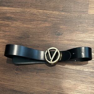 Valentino Black Leather Belt with Gold Lettering